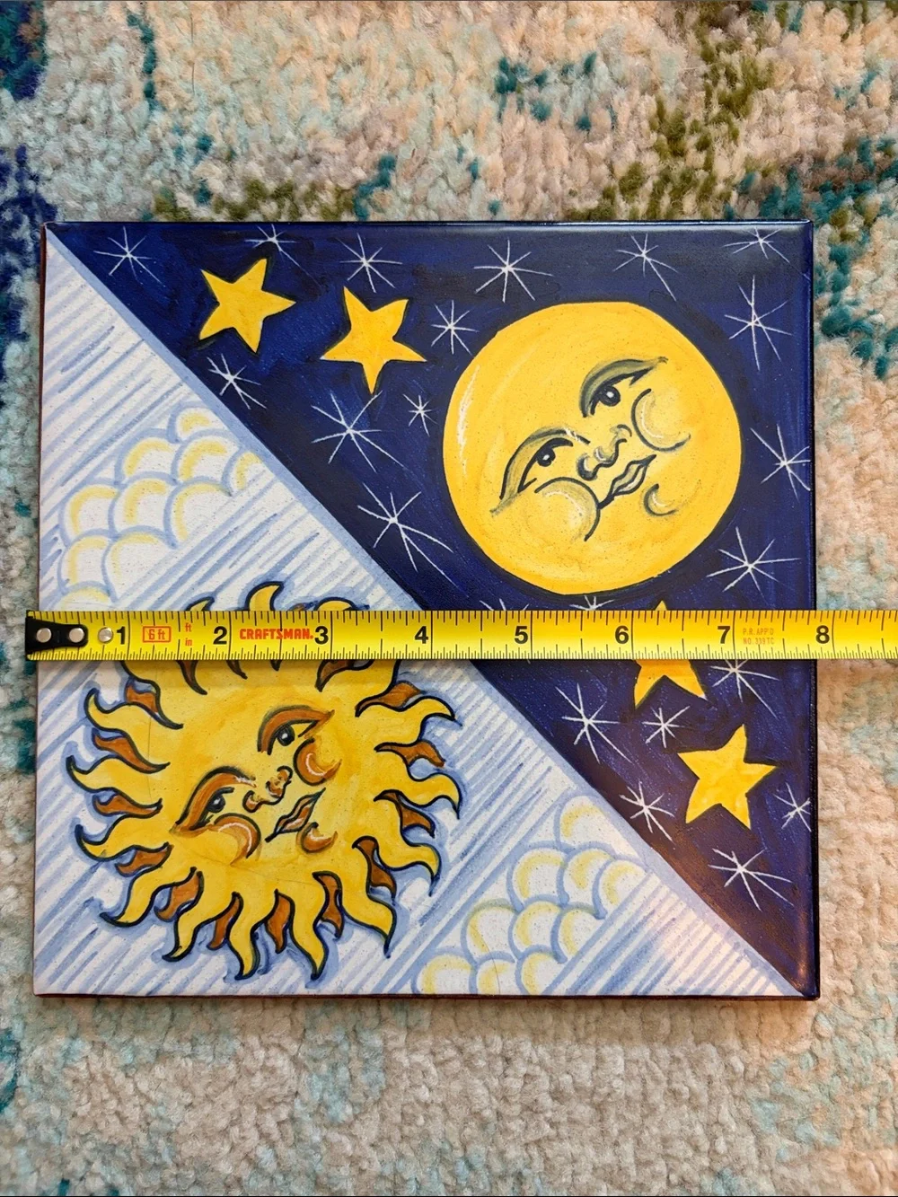 Vintage Cotto Petrus Italian Tile/Trivet - Yellow and Navy celestial